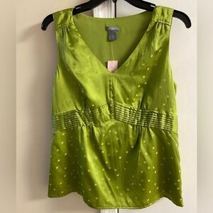 Ann Taylor Lime Green Polka Dot Blouse silk blend 8P NWT